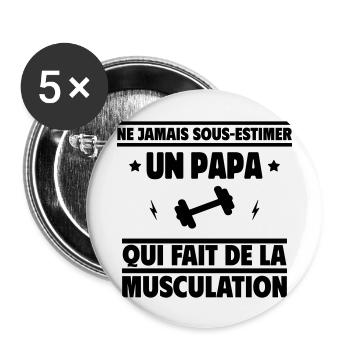 Ne jamais sous-estimer un papa bodybuilder - Lot de 5 grands badges (56 mm) - blanc - Devant