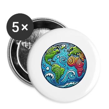 Erde Planet - Buttons groß 56 mm (5er Pack) - Weiß - Vorne