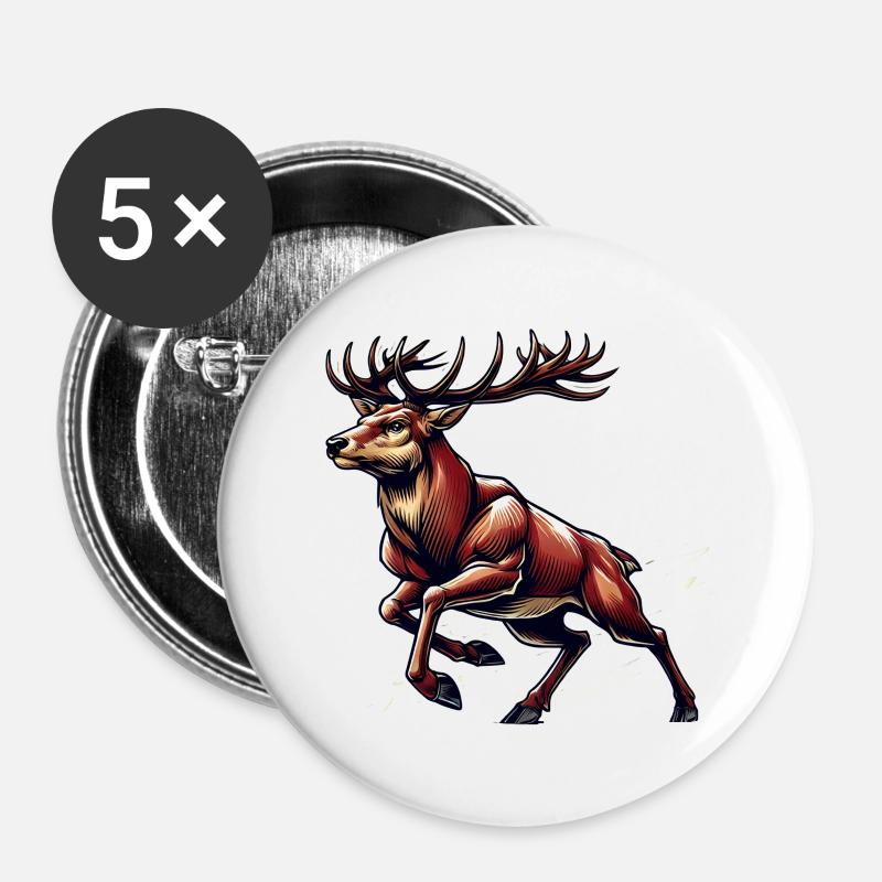 Red Deer Deer Chasseur Chasse Driven Hunt - Lot de 5 grands badges (56 mm) - blanc