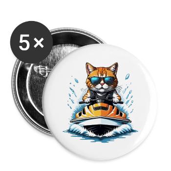 Cat Jet Ski Chat Drôle Drôle Cadeau - Lot de 5 grands badges (56 mm) - blanc - Devant