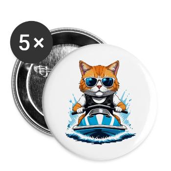 Cat Jet Ski Chat Drôle Drôle Cadeau - Lot de 5 grands badges (56 mm) - blanc - Devant