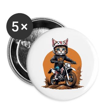 Cat Motocross Bike Gift Supermoto Motorcycle - Buttons large 2.2''/56 mm (5-pack) - white - Front
