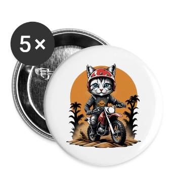 Cat Motocross Bike Cadeau Moto Supermoto - Lot de 5 grands badges (56 mm) - blanc - Devant