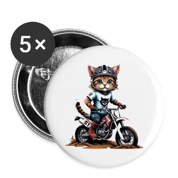 Cat Motocross Bike Gift Supermoto Motorcycle - Buttons large 2.2''/56 mm (5-pack) - white - Front