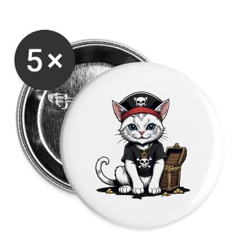 Pirate Cat Funny Kids Shirt Gift Pirate - Buttons large 2.2''/56 mm (5-pack) - white - Front