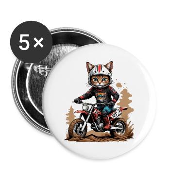 Cat Motocross Bike Cadeau Moto Supermoto - Lot de 5 grands badges (56 mm) - blanc - Devant