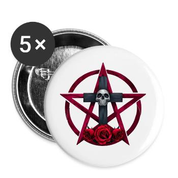 Pentagram muster, rosenblüte, Menschenschädel - Buttons groß 56 mm (5er Pack) - Weiß - Vorne