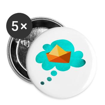 Papierboot Wolke Reise Reisefieber Schiff Urlaub - Buttons groß 56 mm (5er Pack) - Weiß - Vorne