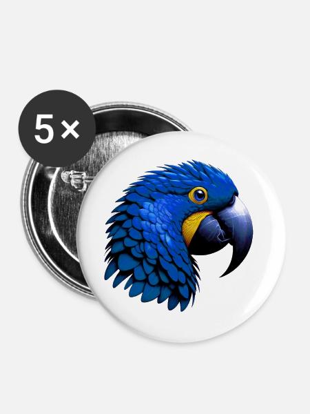 Papagei - Buttons groß 56 mm (5er Pack) - Weiß