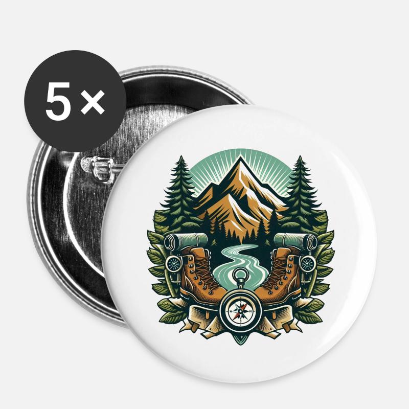 Hiking Logo - Buttons large 2.2''/56 mm (5-pack) - white