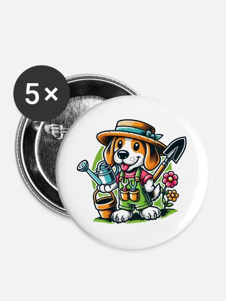 Beagle Gärtner - Buttons groß 56 mm (5er Pack) - Weiß