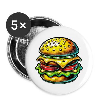 hamburger - Lot de 5 grands badges (56 mm) - blanc - Devant