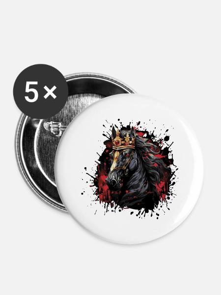 pferd krone - Buttons groß 56 mm (5er Pack) - Weiß