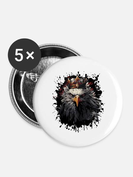 Adler Krone - Buttons groß 56 mm (5er Pack) - Weiß