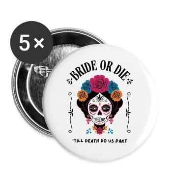 Mariée ou mourir - Conception de crâne en sucre - Lot de 5 grands badges (56 mm) - blanc - Devant
