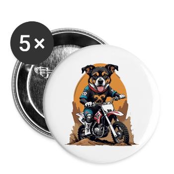 Motocross Vélo Chien Chien Cadeau Supermoto - Lot de 5 grands badges (56 mm) - blanc - Devant