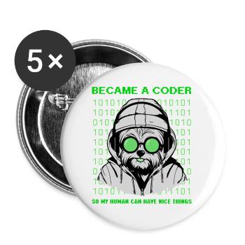Became a Coder – Hacker Dog Binary Look - Buttons groß 56 mm (5er Pack) - Weiß - Vorne