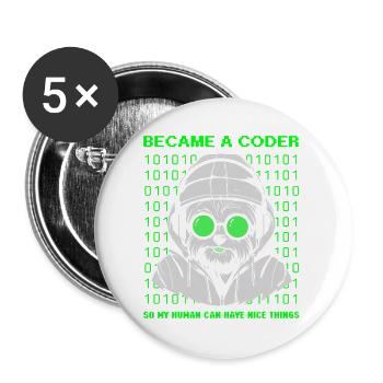 Became a Coder – Cyber Dog Binary - Buttons groß 56 mm (5er Pack) - Weiß - Vorne
