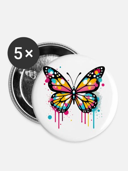 Schmetterling - Buttons groß 56 mm (5er Pack) - Weiß