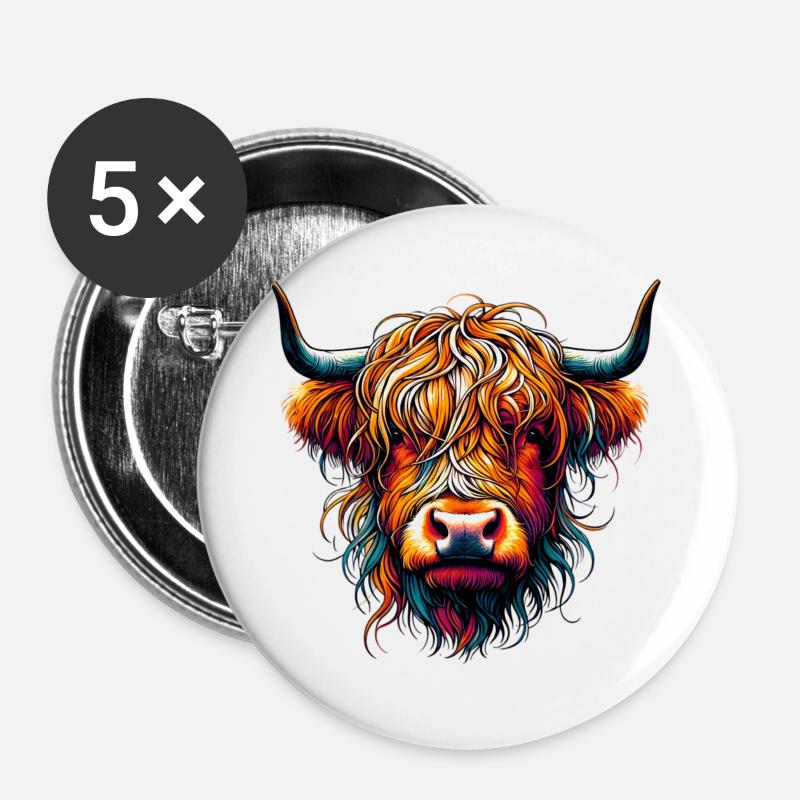 Scottish Highland Cow - Buttons large 2.2''/56 mm (5-pack) - white