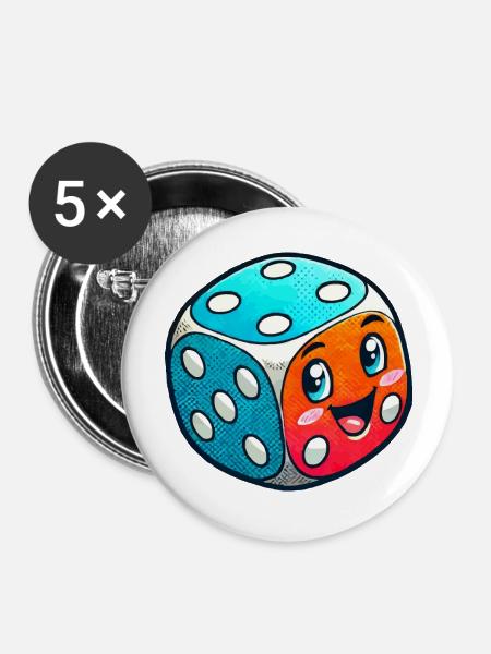würfel comic - Buttons groß 56 mm (5er Pack) - Weiß