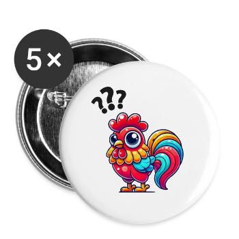 hahn gockel fragezeichen - Buttons groß 56 mm (5er Pack) - Weiß - Vorne