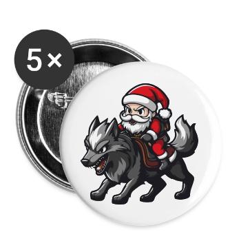 Wolf Santa Claus Cartoon - Buttons large 2.2''/56 mm (5-pack) - white - Front