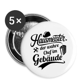 Hausmeister der wahre chef - Buttons groß 56 mm (5er Pack) - Weiß - Vorne