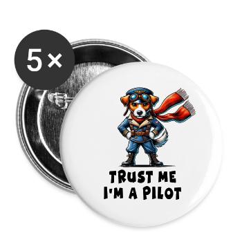 Jack Russell Terrier Pilot - Buttons groß 56 mm (5er Pack) - Weiß - Vorne