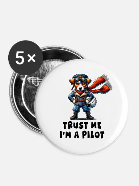 Jack Russell Terrier Pilot - Buttons groß 56 mm (5er Pack) - Weiß