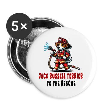 Jack Russell Terrier Feuerwehrmann - Buttons groß 56 mm (5er Pack) - Weiß - Vorne