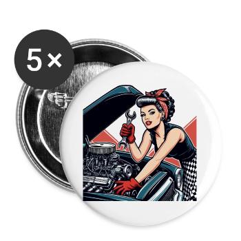 Atelier Rockabilly Réparation Automobile Cadeau Rétro - Lot de 5 grands badges (56 mm) - blanc - Devant