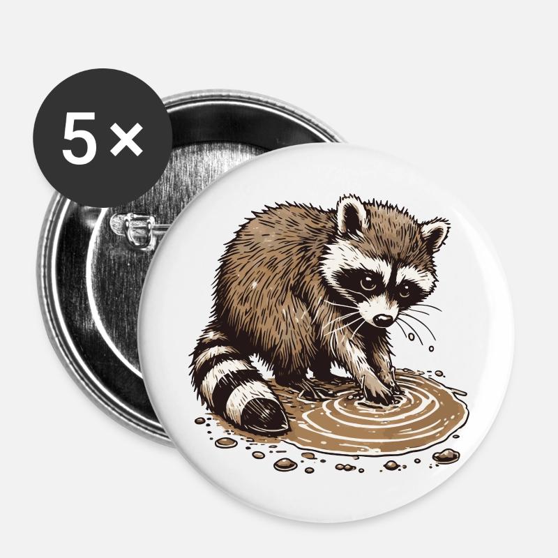 Raccoon - Buttons large 2.2''/56 mm (5-pack) - white
