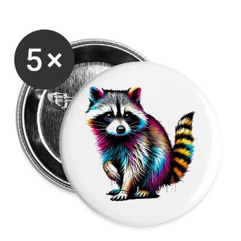 Raton laveur - Lot de 5 grands badges (56 mm) - blanc - Devant