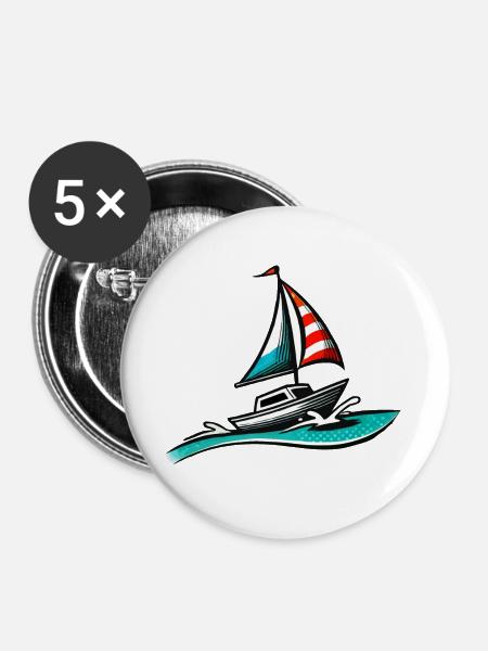 Boot Segeln - Buttons groß 56 mm (5er Pack) - Weiß