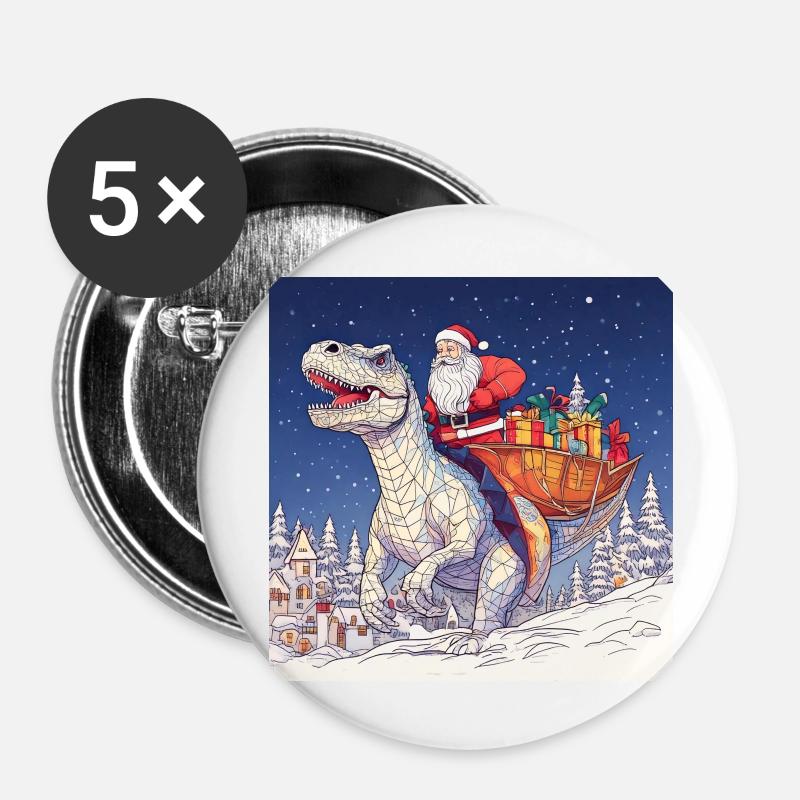 Santa Claus rides T-Rex - Buttons large 2.2''/56 mm (5-pack) - white
