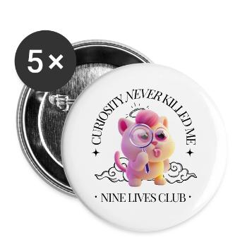 Neugierige Katze – Lustige Cartoon-Illustration - Buttons groß 56 mm (5er Pack) - Weiß - Vorne