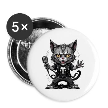Cat Rocker Cat HardRock Gift - Lot de 5 grands badges (56 mm) - blanc - Devant