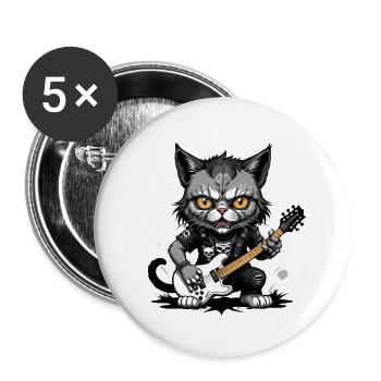 Cat Rocker Katze HardRock Geschenk - Buttons groß 56 mm (5er Pack) - Weiß - Vorne