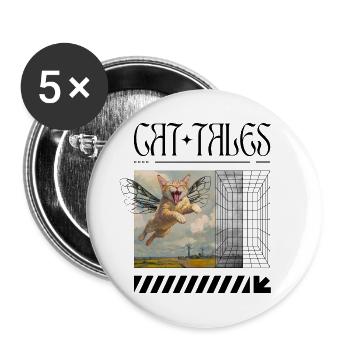 Chat volant surréaliste – Motif de chat magique - Lot de 5 grands badges (56 mm) - blanc - Devant