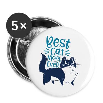 Meilleure maman chat de tous les temps - Motif de chat aimant - Lot de 5 grands badges (56 mm) - blanc - Devant