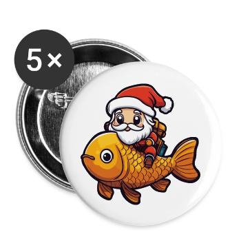 Poisson rouge Père Noël dessin animé - Lot de 5 grands badges (56 mm) - blanc - Devant