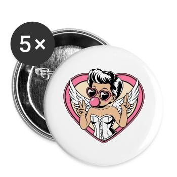 Angelic Retro Pin-Up Girl - Peace and Love - Buttons large 2.2''/56 mm (5-pack) - white - Front
