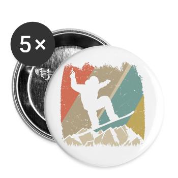Alpiner Retro-Snowboarder - Buttons groß 56 mm (5er Pack) - Weiß - Vorne
