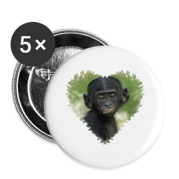 Heart-Shaped Design Featuring Bonobo Baby Ape - Buttons large 2.2''/56 mm (5-pack) - white - Front