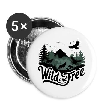 Wild And free - Lot de 5 grands badges (56 mm) - blanc - Devant