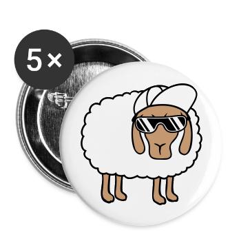 Cooles Schaf Sonnenbrille Cappy Mütze Sommer Spaß - Buttons groß 56 mm (5er Pack) - Weiß - Vorne