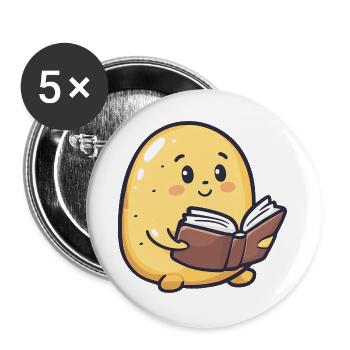 Patate heureuse lisant un livre - Design adorable - Lot de 5 grands badges (56 mm) - blanc - Devant