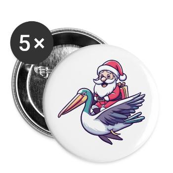 Pelikan Vogel Weihnachtsmann Cartoon - Buttons groß 56 mm (5er Pack) - Weiß - Vorne