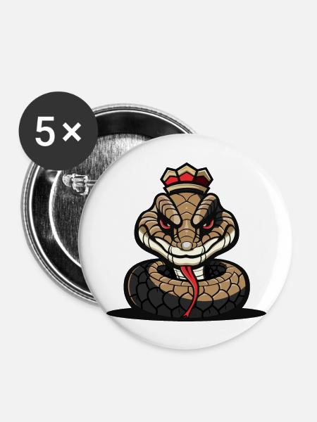 Schlange Kobra Cartoon Krone - Buttons groß 56 mm (5er Pack) - Weiß